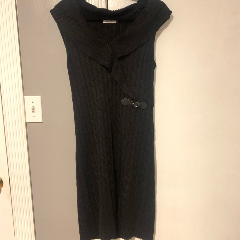 Calvin Klein Ruffle Sweater Dress Buckle Detail, size L
